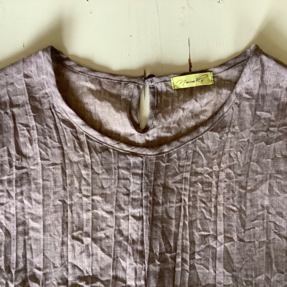 NANA KO NanaKo lightweight tan Langenlook crinkled tunic top w/ pockets M L - Picture 4 of 7